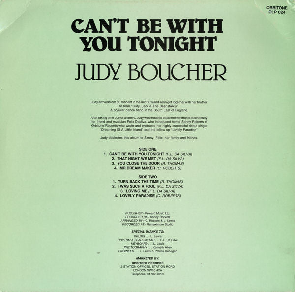 Judy Boucher : Can't Be With You Tonight (LP, Album)