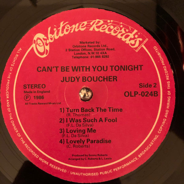 Judy Boucher : Can't Be With You Tonight (LP, Album)