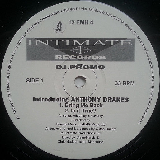 Anthony Drakes : Bring Me Back (12", Promo)