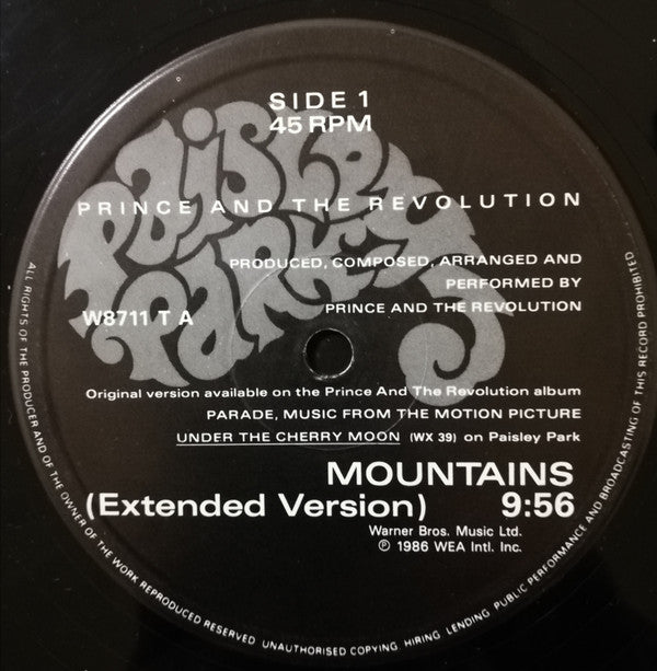 Prince And The Revolution : Mountains (Extended Version) (12", PRS)