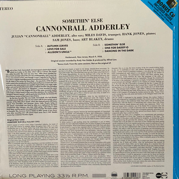 Cannonball Adderley : Somethin' Else (LP, Album, RE, DMM + CD, Album, RE)