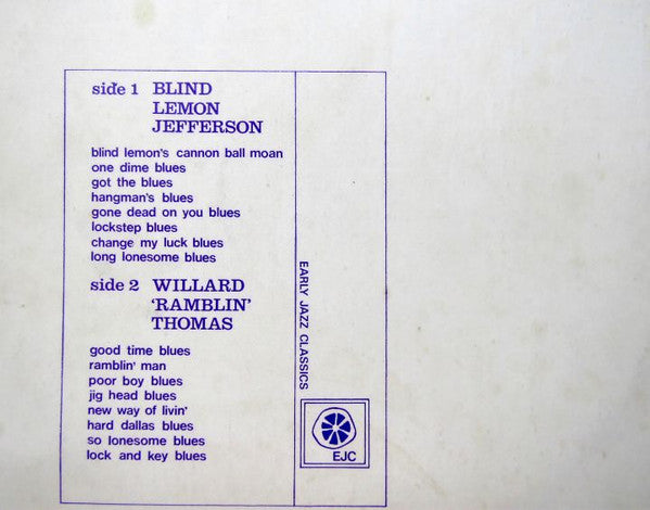 Blind Lemon Jefferson & Ramblin' Thomas : Blind Lemon Jefferson & Willard 'Ramblin' Thomas (LP, Comp)