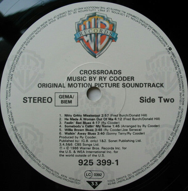 Ry Cooder : Crossroads - Original Motion Picture Soundtrack (LP, Album)