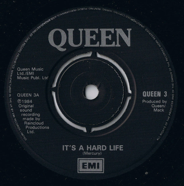 Queen : It's A Hard Life (7", Single, Bla)