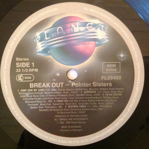 Pointer Sisters : Break Out (LP, Album, RE)