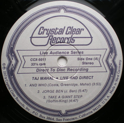 Taj Mahal And The International Rhythm Band : Live & Direct (LP, Album, Ltd)