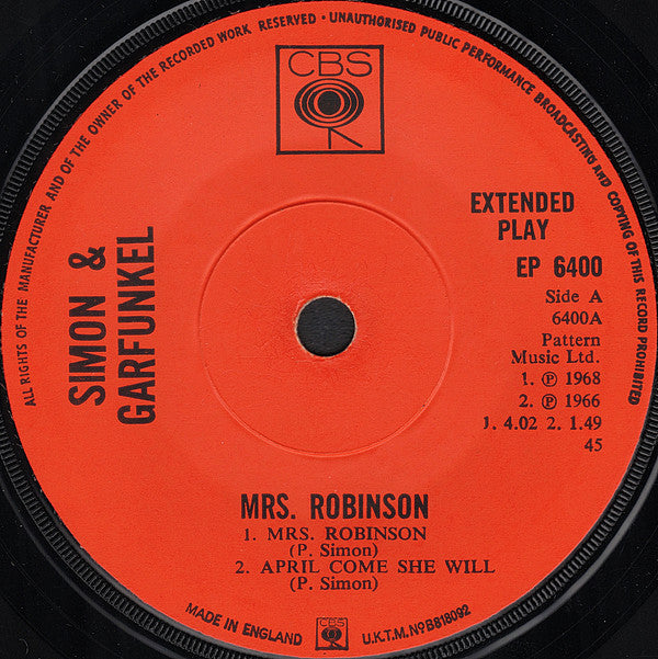 Simon & Garfunkel : Mrs. Robinson (7", EP)