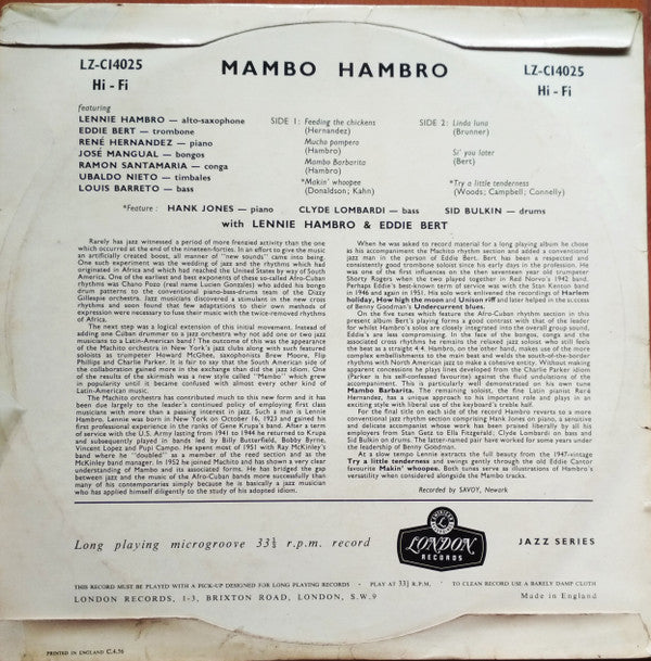 Lenny Hambro Featuring Eddie Bert : Mambo Hambro (10")