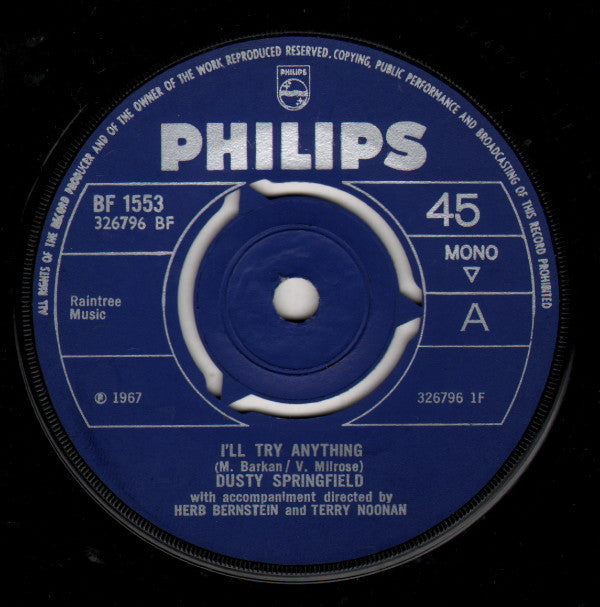 Dusty Springfield : I'll Try Anything (7", Single, Mono, 3 P)