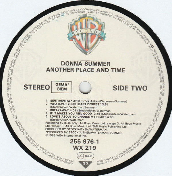 Donna Summer : Another Place And Time (LP, Album)