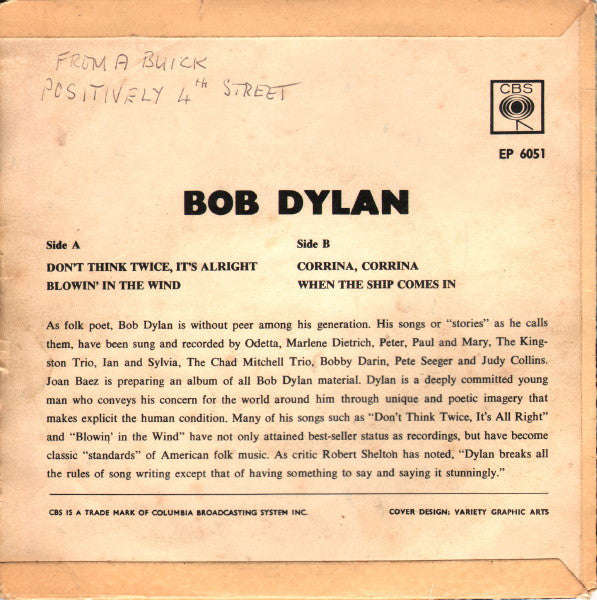 Bob Dylan : Dylan (7", EP, Pus)