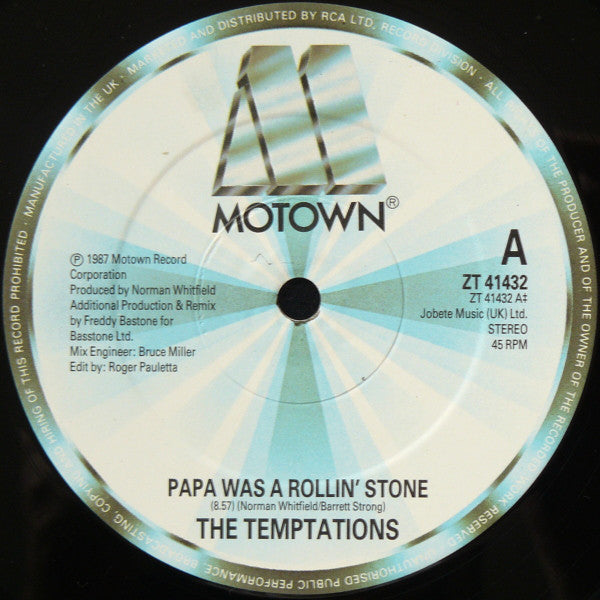 The Temptations : Papa Was A Rollin' Stone (Remix 1987) (12", Single)