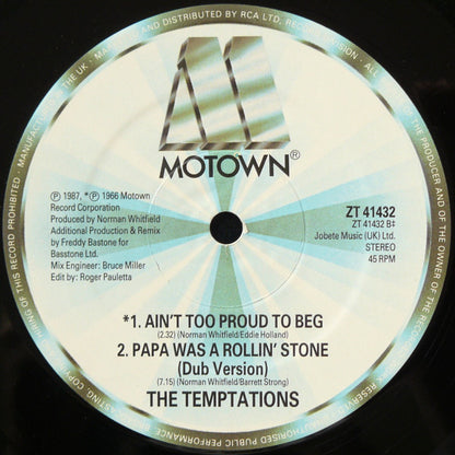 The Temptations : Papa Was A Rollin' Stone (Remix 1987) (12", Single)