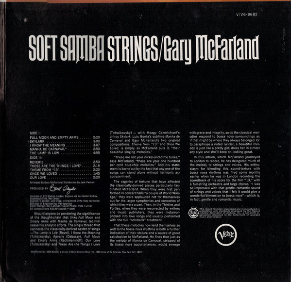 Gary McFarland : Soft Samba Strings (LP, Album, Gat)