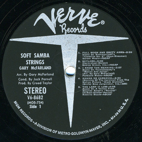 Gary McFarland : Soft Samba Strings (LP, Album, Gat)