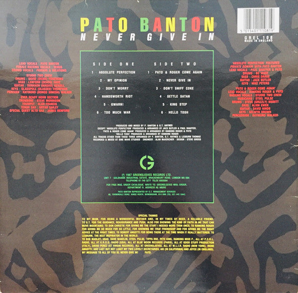 Pato Banton : Never Give In (LP, Album)