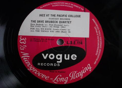 The Dave Brubeck Quartet : Jazz At Pacific College (10", Album, Mono)