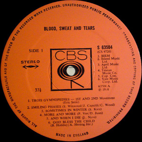 Blood, Sweat And Tears : Blood, Sweat And Tears (LP, Album, Gat)