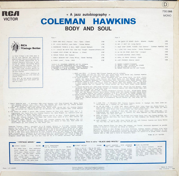 Coleman Hawkins : Body & Soul (A Jazz Autobiography) (LP, Comp, Mono, Fli)