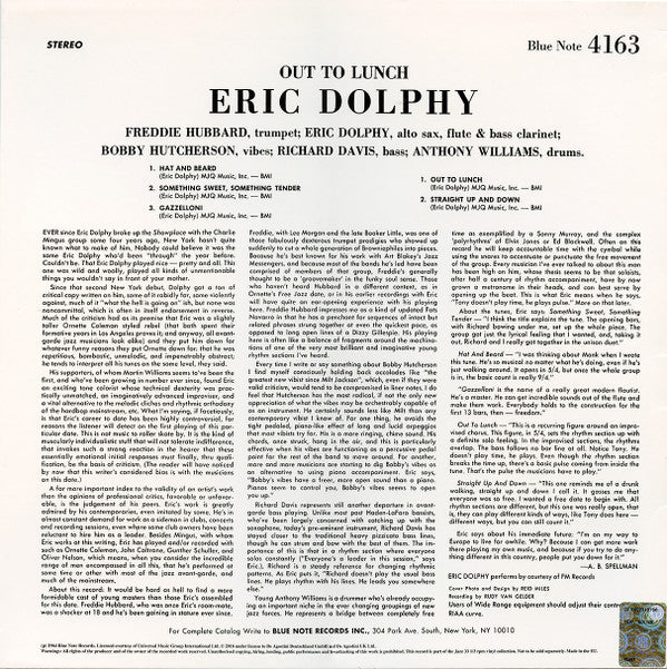 Eric Dolphy : Out To Lunch!  (LP, Album, Mono, RE, 180)