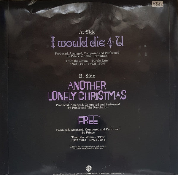 Prince And The Revolution : I Would Die 4 U (12", Single, DAM)