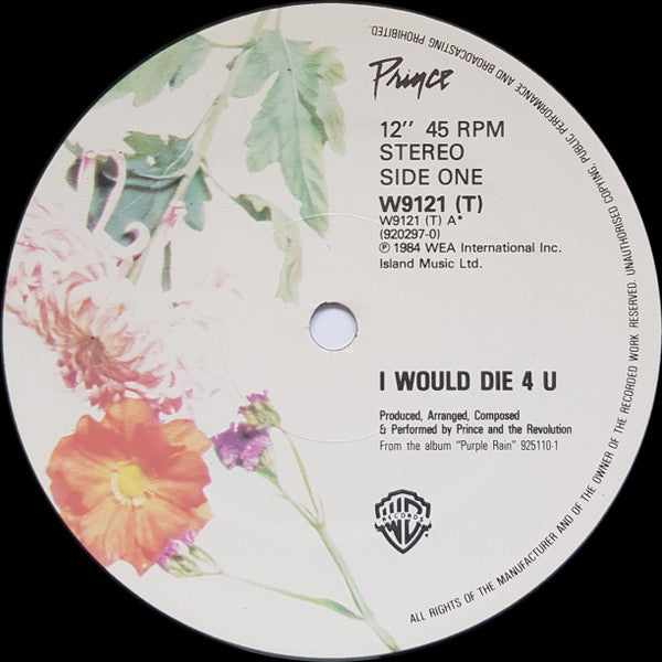 Prince And The Revolution : I Would Die 4 U (12", Single, DAM)