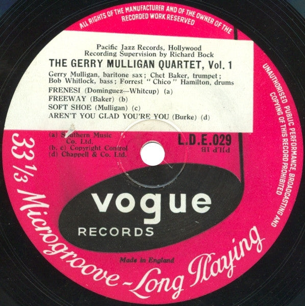 Gerry Mulligan Quartet : Volume 1 (10", RP)