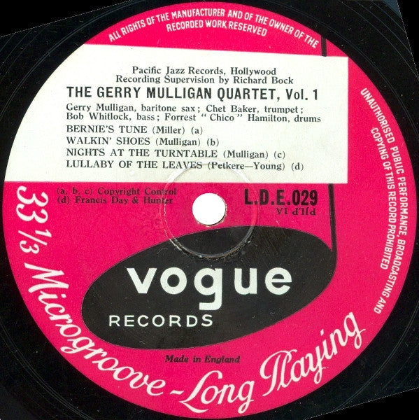 Gerry Mulligan Quartet : Volume 1 (10", RP)