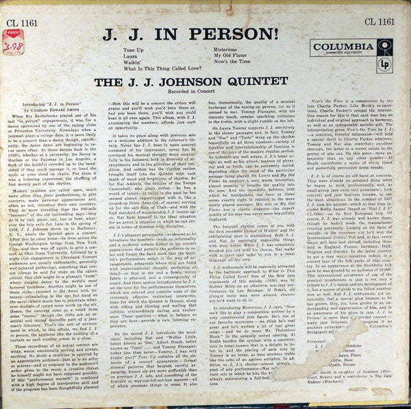 The J.J. Johnson Quintet : J. J. In Person! (LP, Album, Mono)