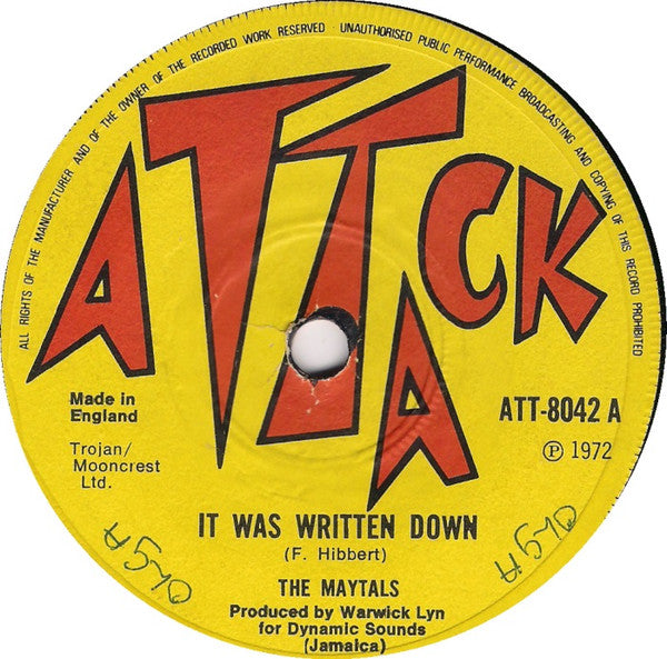 The Maytals : It Was Written Down (7")