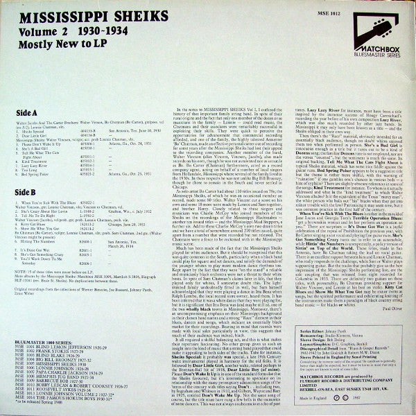 Mississippi Sheiks : Mississippi Sheiks Volume 2 1930-1934: Mostly New To LP (LP, Comp, Mono, RM)