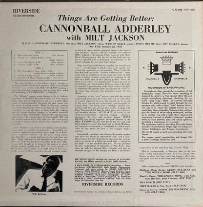 Cannonball Adderley with Milt Jackson : Things Are Getting Better (LP, Album, RE)