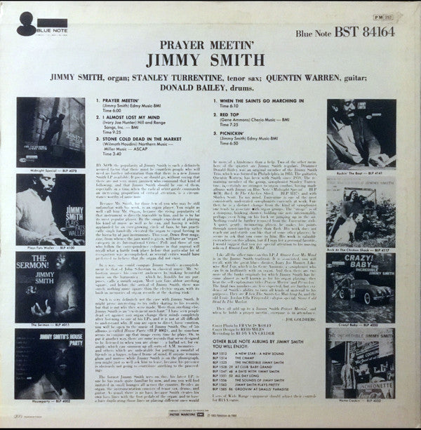 Jimmy Smith : Prayer Meetin' (LP, Album, RE)