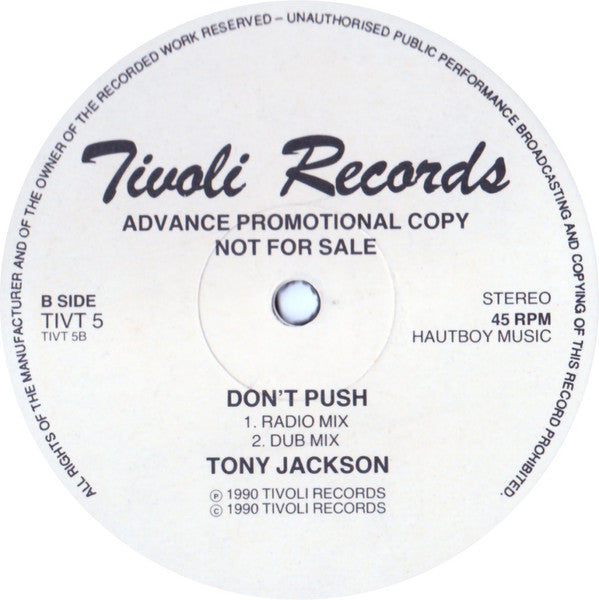 Tony Jackson : Don't Push (12", Advance, Promo)