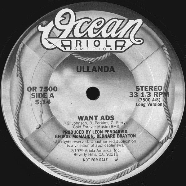 Ullanda McCullough : Want Ads (12", Promo)