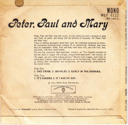 Peter, Paul & Mary : Vol 2 (7", EP, Mono)