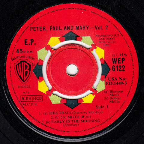 Peter, Paul & Mary : Vol 2 (7", EP, Mono)