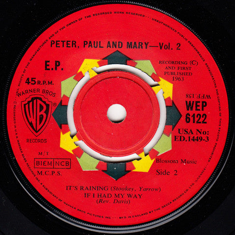 Peter, Paul & Mary : Vol 2 (7", EP, Mono)