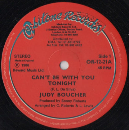 Judy Boucher : Can't Be With You Tonight (12", Single, Red)