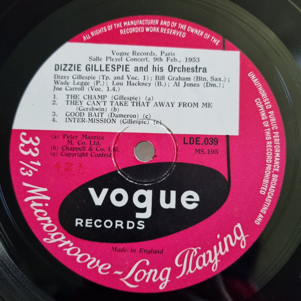 Dizzy Gillespie And His Orchestra : The Fabulous Dizzy Gillespie Pleyel Jazz Concert Vol. 2  (10")