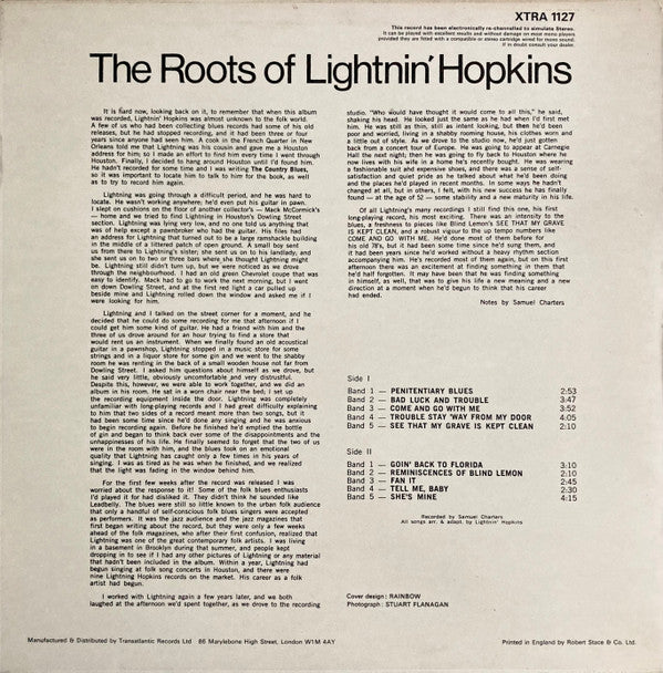 Lightnin' Hopkins : The Roots Of Lightnin' Hopkins (LP, Album, RE)