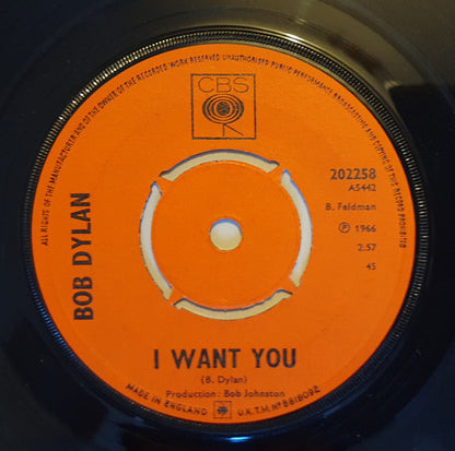 Bob Dylan : I Want You (7", Single, Pus)