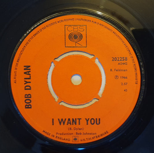 Bob Dylan : I Want You (7", Single, Pus)