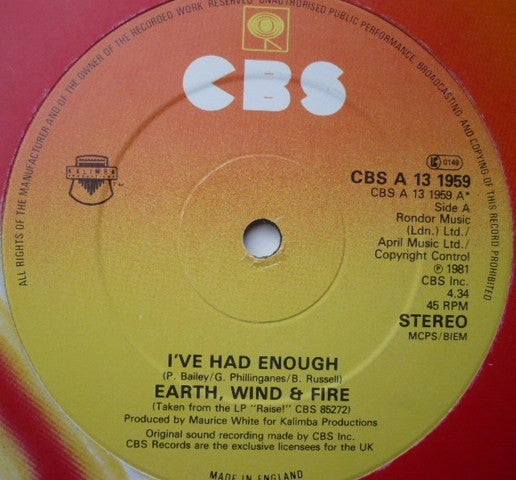 Earth, Wind & Fire : I've Had Enough (12")