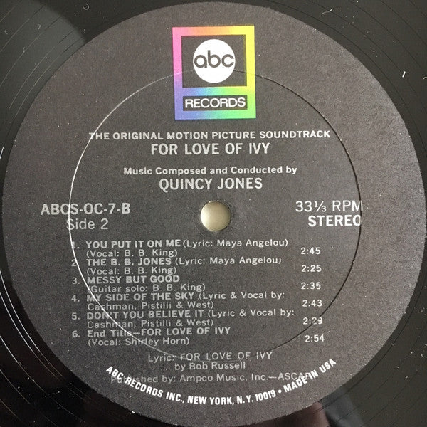 Quincy Jones : For Love Of Ivy (The Original Motion Picture Soundtrack) (LP, Album)