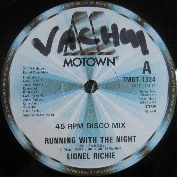 Lionel Richie : Running With The Night (12", CBS)