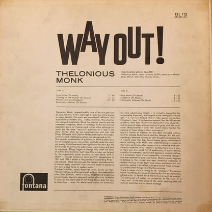 Thelonious Monk : Way Out! (LP, Album, RE)