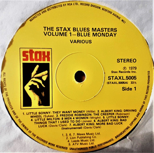 Various : Blue Monday - The Stax Blues Masters Volume One (LP, Comp, RE)