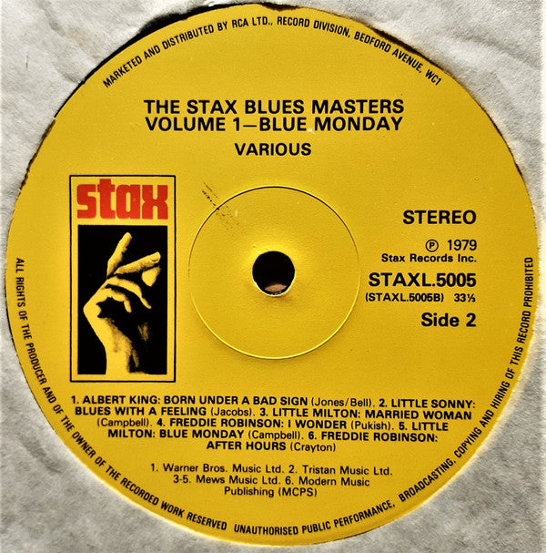 Various : Blue Monday - The Stax Blues Masters Volume One (LP, Comp, RE)