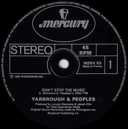 Yarbrough & Peoples : Don't Stop The Music / You're My Song (12", Bla)